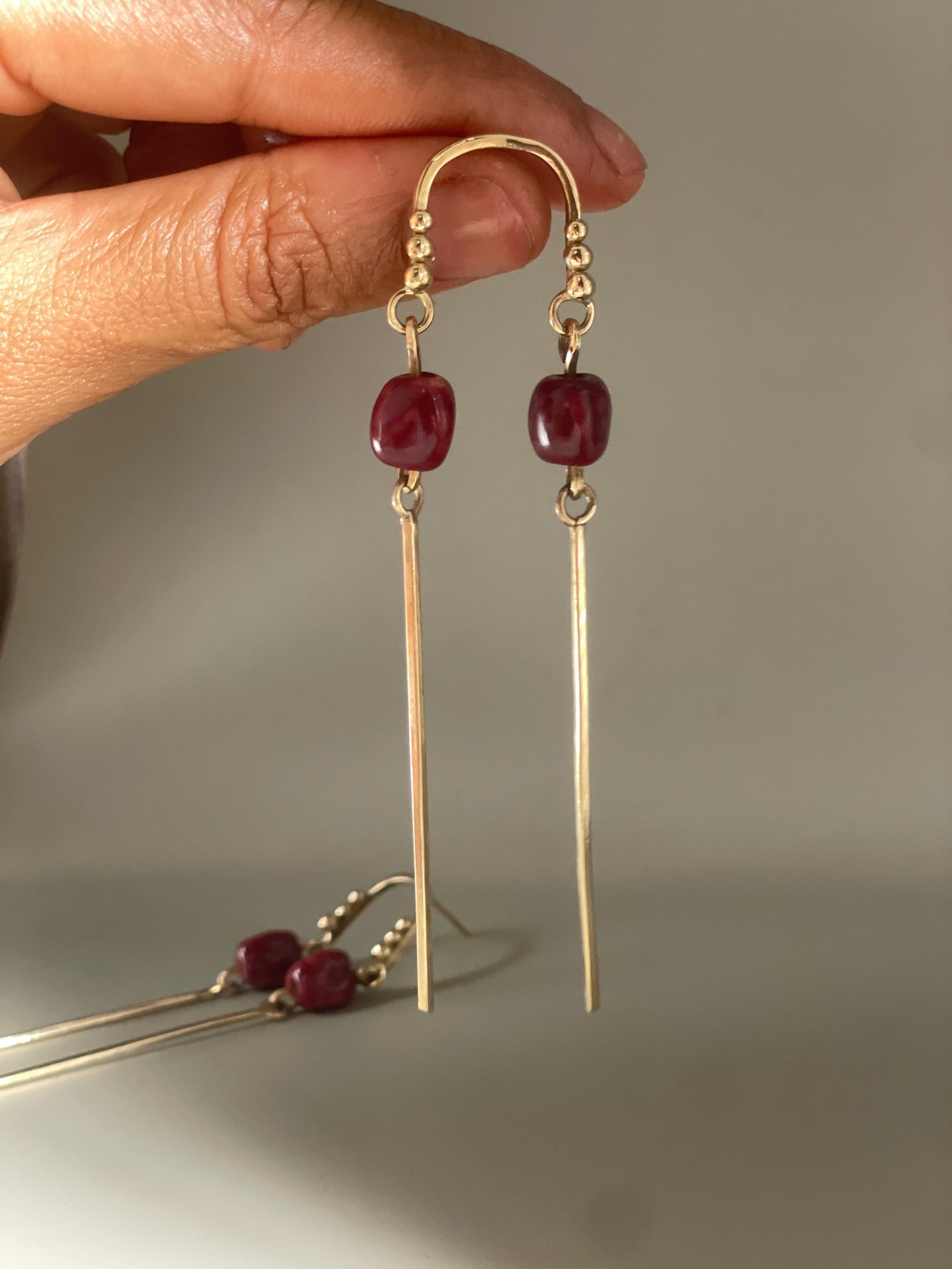 Merlot drop brass earrings-Kelly Praise