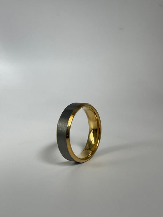 Tungsten carbide gold and grey colored band