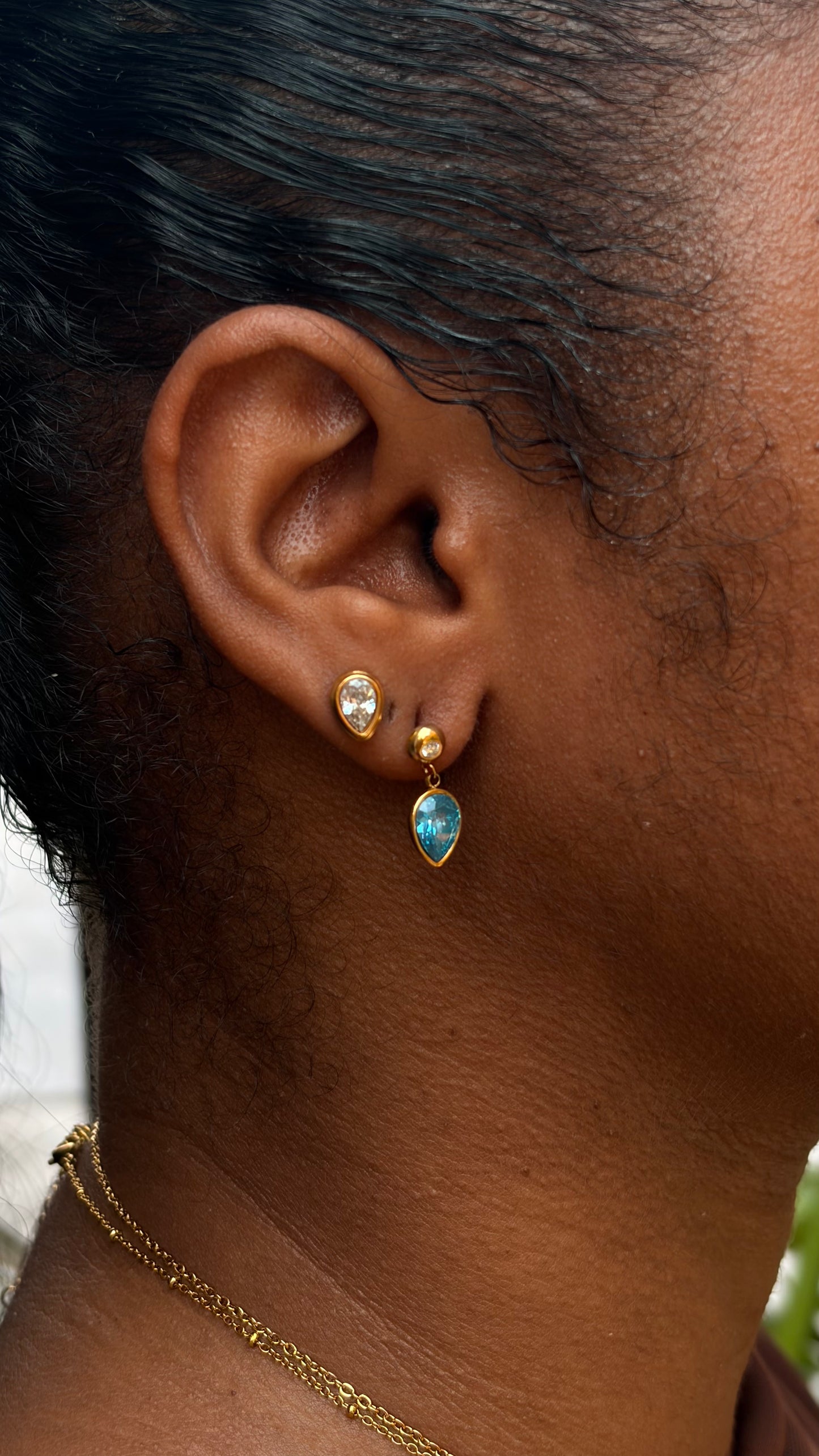 Bezel tear drop turquoise earrings